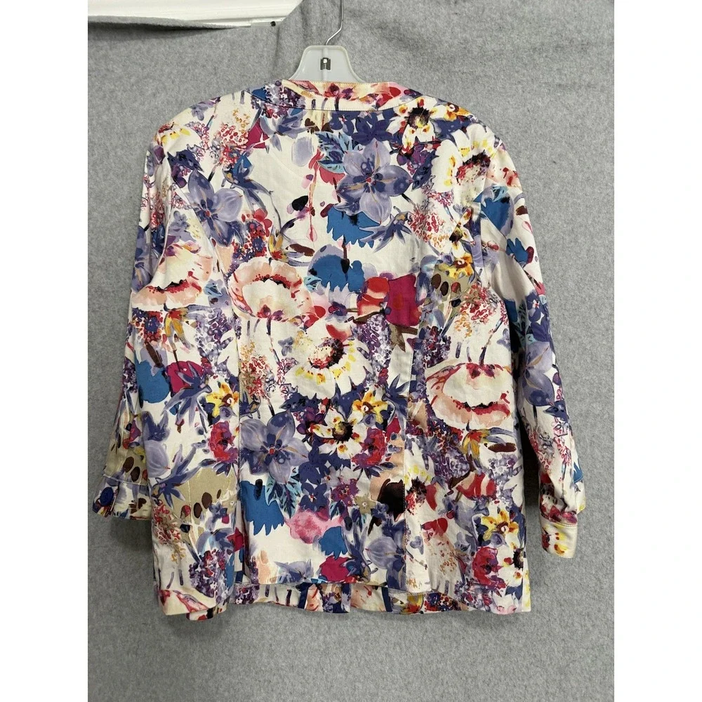 Coldwater Creek Jacket Womens W18 Multicolor Floral Cotton‎ Twill Button Pockets